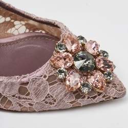 Pre Owned Dolce & Gabbana Dusty Pink Lace Bellucci Crystal Embellishment Pumps Size 39