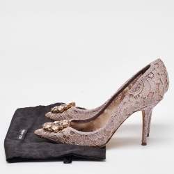 Pre Owned Dolce & Gabbana Dusty Pink Lace Bellucci Crystal Embellishment Pumps Size 39