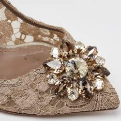 Pre Owned Dolce & Gabbana Beige Lace Bellucci Crystal Embellishment Pumps Size 39.5