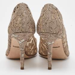 Pre Owned Dolce & Gabbana Beige Lace Bellucci Crystal Embellishment Pumps Size 39.5