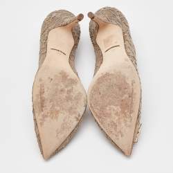 Pre Owned Dolce & Gabbana Beige Lace Bellucci Crystal Embellishment Pumps Size 39.5