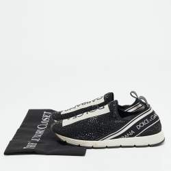 Dolce & Gabbana Black Crystals and Fabric Sorrento Slip On Sneakers Size 35