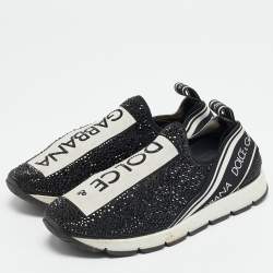 Dolce & Gabbana Black Crystals and Fabric Sorrento Slip On Sneakers Size 35