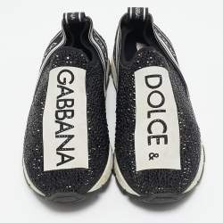 Dolce & Gabbana Black Crystals and Fabric Sorrento Slip On Sneakers Size 35