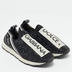 Dolce & Gabbana Black Crystals and Fabric Sorrento Slip On Sneakers Size 35