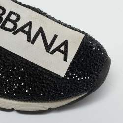 Dolce & Gabbana Black Crystals and Fabric Sorrento Slip On Sneakers Size 35
