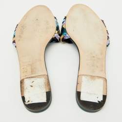 Dolce & Gabbana Multicolor Metallic Leather Woven Bow Flat Slide Sandals Size 39