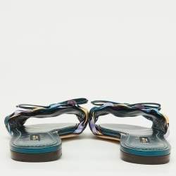 Dolce & Gabbana Multicolor Metallic Leather Woven Bow Flat Slide Sandals Size 39