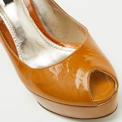 Pre Owned Dolce & Gabbana Brown Patent Leather Platform Peep Toe Mary Jane Pumps Size 37