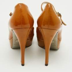 Pre Owned Dolce & Gabbana Brown Patent Leather Platform Peep Toe Mary Jane Pumps Size 37