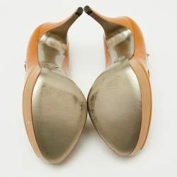 Pre Owned Dolce & Gabbana Brown Patent Leather Platform Peep Toe Mary Jane Pumps Size 37