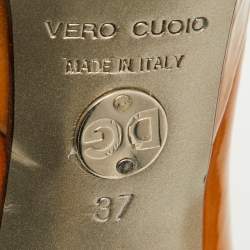 Pre Owned Dolce & Gabbana Brown Patent Leather Platform Peep Toe Mary Jane Pumps Size 37