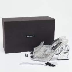 Dolce & Gabbana Silver Satin Crystal Embellished Keira Slide Sandals Size 41