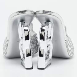Dolce & Gabbana Silver Satin Crystal Embellished Keira Slide Sandals Size 41