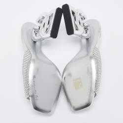 Dolce & Gabbana Silver Satin Crystal Embellished Keira Slide Sandals Size 41