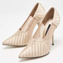 Dolce & Gabbana Peach Satin and Mesh Pointed Toe Pumps Size 37