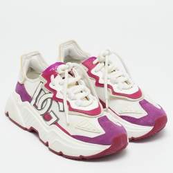 Dolce & Gabbana White/Purple Nylon and Leather Daymaster Low Top Sneakers Size 37