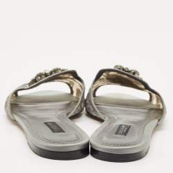 Dolce & Gabbana Grey Lace Crystal Embellished Flat Slide Sandals Size 39