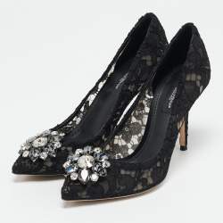 Pre Owned Dolce & Gabbana Black Lace Bellucci Pumps Size 38