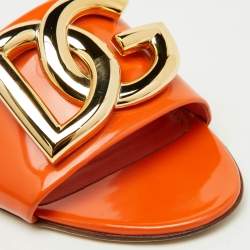 Dolce & Gabbana Orange Patent Leather DG Logo Flat Slide Sandals Size 36