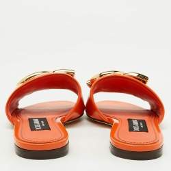 Dolce & Gabbana Orange Patent Leather DG Logo Flat Slide Sandals Size 36
