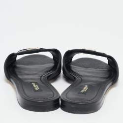 Dolce & Gabbana Black Lizard Embossed Leather Sofia Flat Slides Size 36