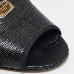 Dolce & Gabbana Black Lizard Embossed Leather Sofia Flat Slides Size 36
