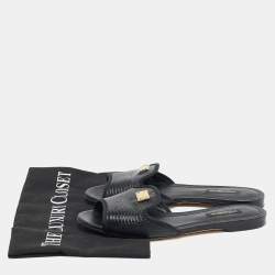 Dolce & Gabbana Black Lizard Embossed Leather Sofia Flat Slides Size 36