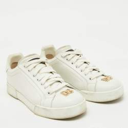 Dolce & Gabbana White Leather Portofino Low Top Sneakers Size 39.5