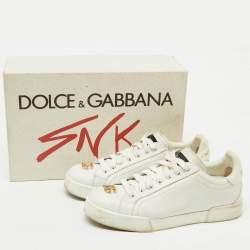 Dolce & Gabbana White Leather Portofino Low Top Sneakers Size 39.5