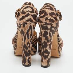 Dolce & Gabbana Beige/Brown Leopard Print Canvas Ankle Strap Sandals Size 37