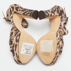 Dolce & Gabbana Beige/Brown Leopard Print Canvas Ankle Strap Sandals Size 37
