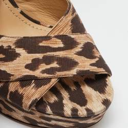 Dolce & Gabbana Beige/Brown Leopard Print Canvas Ankle Strap Sandals Size 37