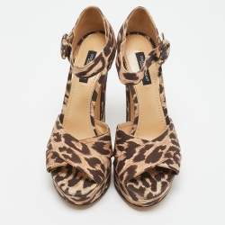 Dolce & Gabbana Beige/Brown Leopard Print Canvas Ankle Strap Sandals Size 37