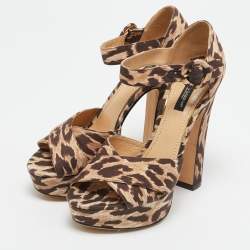 Dolce & Gabbana Beige/Brown Leopard Print Canvas Ankle Strap Sandals Size 37
