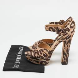 Dolce & Gabbana Beige/Brown Leopard Print Canvas Ankle Strap Sandals Size 37