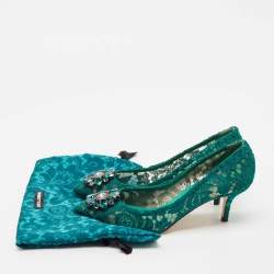 مملوكة مسبقًا Dolce & Gabbana Green Lace Bellucci Jeweled Embellishment Pumps Size 37