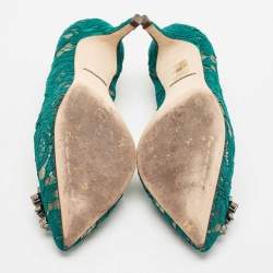 مملوكة مسبقًا Dolce & Gabbana Green Lace Bellucci Jeweled Embellishment Pumps Size 37