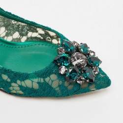 مملوكة مسبقًا Dolce & Gabbana Green Lace Bellucci Jeweled Embellishment Pumps Size 37
