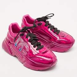 Dolce & Gabbana Iridescent Patent DG Logo Lace Up Sneakers Size 37