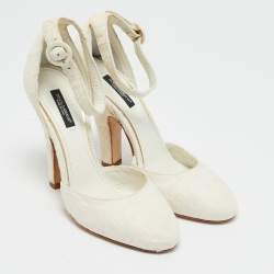 Dolce & Gabbana White Jacquard Mary Jane Pumps Size 38