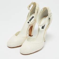 Dolce & Gabbana White Jacquard Mary Jane Pumps Size 38