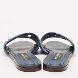 Pre Owned Dolce & Gabbana Blue Patchwork Denim DG Logo Flat Slide Sandals Size 38