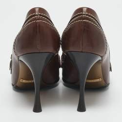 Pre Owned Dolce & Gabbana Brown Leather Fringe Loafer Pumps Size 36.5