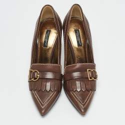 Pre Owned Dolce & Gabbana Brown Leather Fringe Loafer Pumps Size 36.5