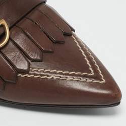 Pre Owned Dolce & Gabbana Brown Leather Fringe Loafer Pumps Size 36.5