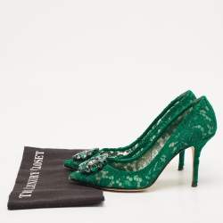 Pre Owned Dolce & Gabbana Green Lace Bellucci Crystal Embellished Pumps Size 39.5