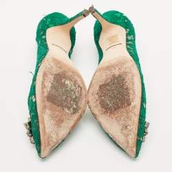 Pre Owned Dolce & Gabbana Green Lace Bellucci Crystal Embellished Pumps Size 39.5