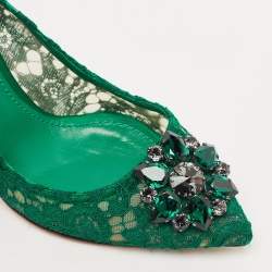 Pre Owned Dolce & Gabbana Green Lace Bellucci Crystal Embellished Pumps Size 39.5