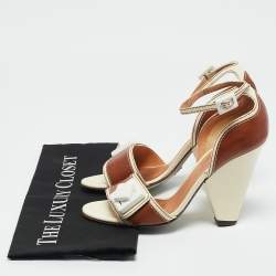Dolce & Gabbana Brown/Cream Leather Vintage Ankle Strap Sandals Size 37.5